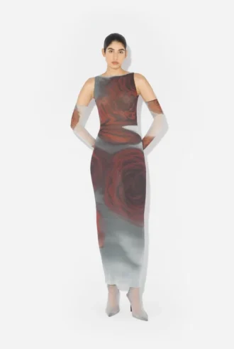 The Long Red Blurry Roses Dress The Long Red Blurry Roses Dress
