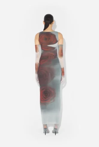 The Long Red Blurry Roses Dress The Long Red Blurry Roses Dress